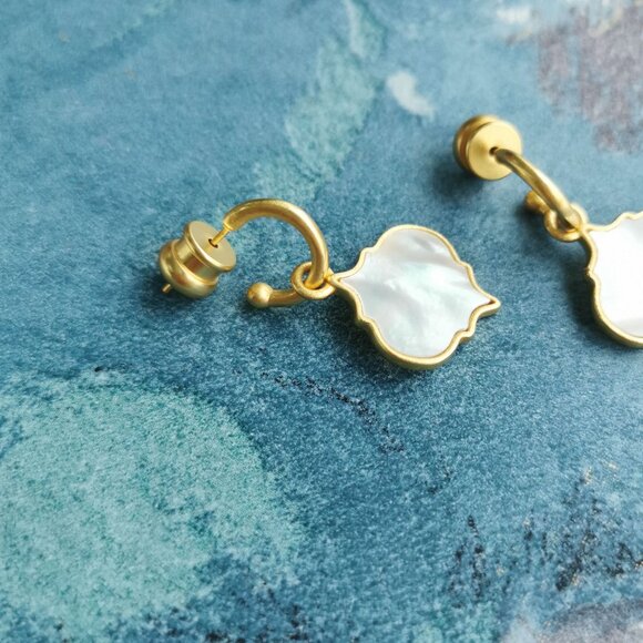 Julie Vos Helene Inlay Gold Hoop & Charm Earrings Mother Pearl - Picture 2 of 3